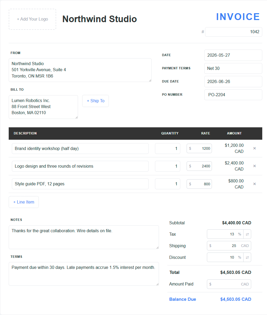 Classic invoice template preview