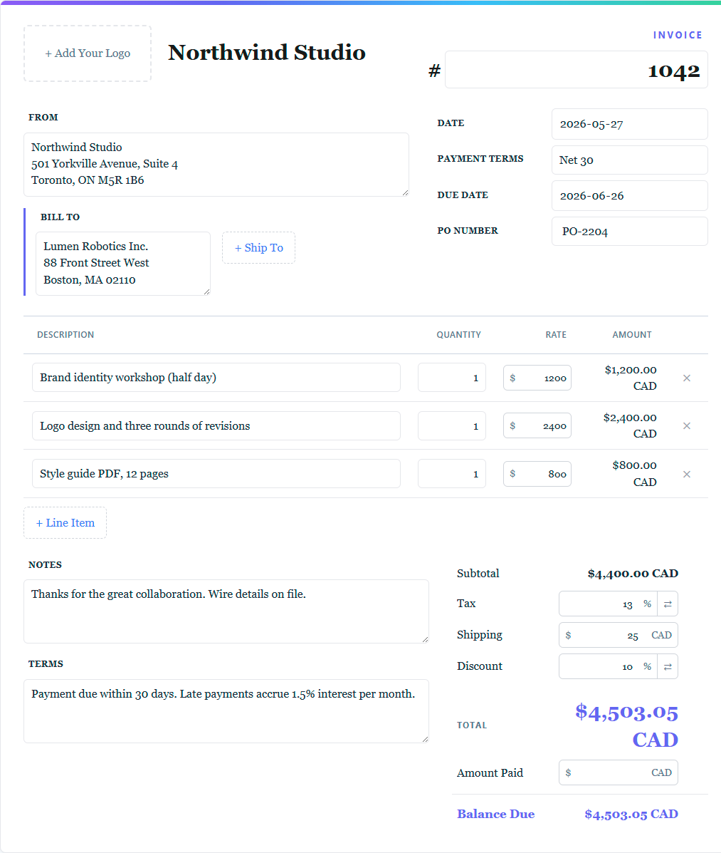 Elegant invoice template preview